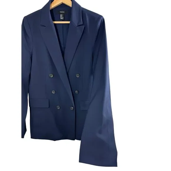 Forever 21 Blue Long Sleeve Blazer Size M Double Breasted Collared Career Formal - Picture 3 of 11